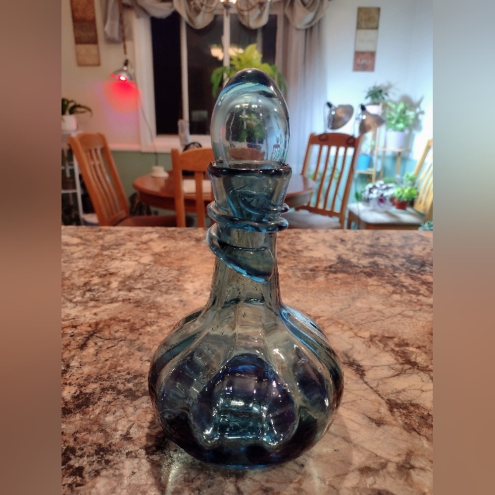 Blenko Art Glass, Apothecary Bottle, Vintage Flask, Glass Decanter with Stopper,